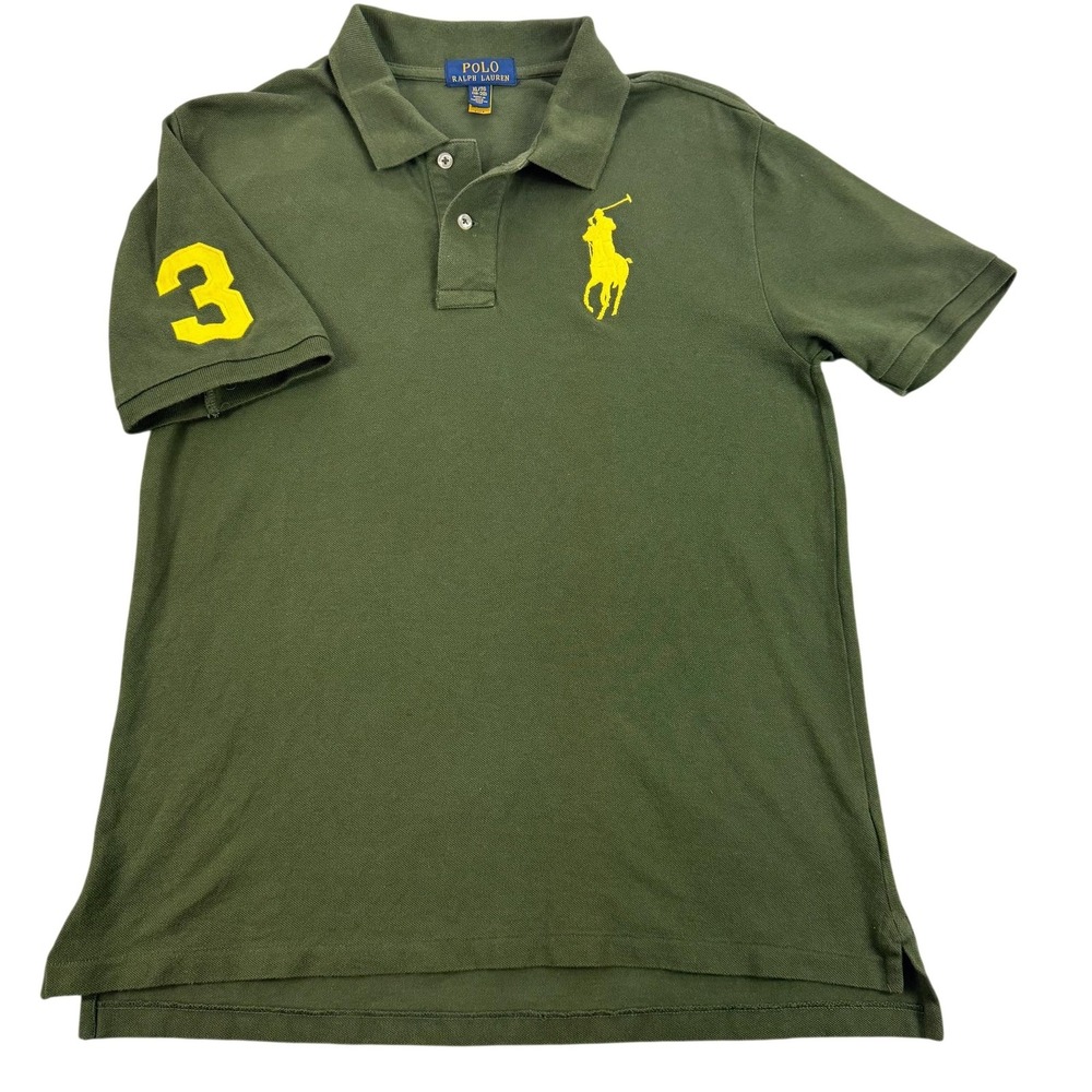 Polo Ralph Lauren Polo Shirt Boys XL 18-20 Green Big Pony 3 Logo Cotton Preppy